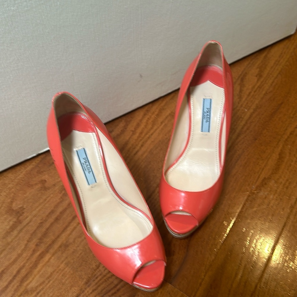 Prada orange patent wedges - only worn once!